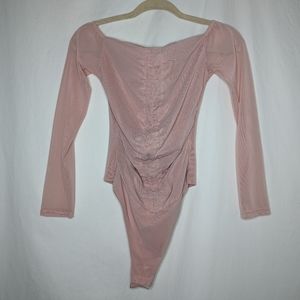 Pretty Little Thing Womens Pink Rose Ruched Tulle Layered Bodysuit M